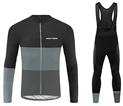 UGLY FROG Herren Radtrikot Set, Winter Warm Fleece Atmungsaktiv Quick-Dry Lange Ärmel Radsport-Shirt + Gel Gepolsterte Lange Hosen Farbe:Mehrfarbig Größe:XS-6XL