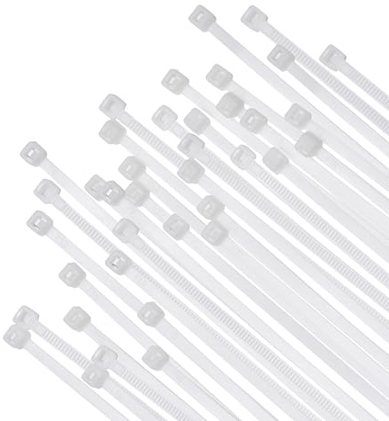 300mm Zip Cable Ties (100 Pack), 18kgs Tensile Strength - Heavy Duty White, Self-Locking Premium Nylon Cable Wire Ties for Indoor and Outdoor by Bolt Dropper
