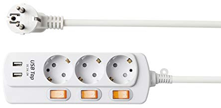 NEUVIELE 3 Fach Steckdosenleiste mit USB Mehrfachsteckdose Einzeln Schaltbar Steckdose verteiler Steckerleiste Überstromschutz 3300W 250V/16A Weiß