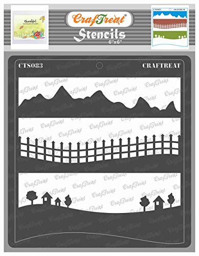 CrafTreat Landschaftsschablonen zum Basteln,wiederverwendbar,Vintage-Landschaften-Größe:(15,2x15,2 cm)-Schichtschablonen zum Malen auf Beton,Leinwand,Papier,Holz und Wand-Landschaftsdesign-Schablone