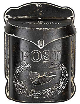 Creative Co-Op Black Embossed Tin Post Letter Box