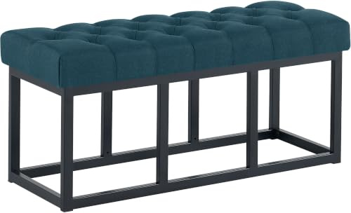 CLP Sitzbank Flur Stoff Amun, Polsterbank Metall schwarz pulverbeschichtet belastbar, für Schlafzimmer Garderobe und Ankleidezimmer, Farbe: blau, Größe: 100 cm