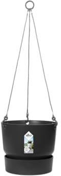 elho Greenville Hängeampel 24 - Blumentopf Hängend - Pflanzentopf für Balkon & Außen - 100% recyceltem Plastik - Ø 23.5 x H 20.5 cm - Schwarz/Living Schwarz