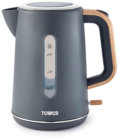 Tower Scandi T10037G Stainless Steel Kettle with Rapid Boil and Boil Dry Protection, 1.7L, 3kW, Grey