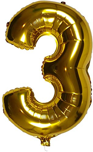 DIWULI Luftballon 3 Geburtstag XL Gold - Folienballon 3, Zahl 3 Ballon 3 Jahre edel, Geburtstagsdeko 3. Geburtstag Party-Deko Junge Mädchen, Zahlen-Ballon Dekoration, Zahlen-Luftballon Groß