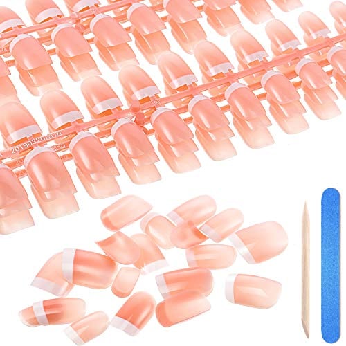 360 Pièces Faux Ongles Français Ongles Artificiels Kit de Faux Ongles Français Blanc Rose 12 Tailles Couverture Complète avec Limes et Bâton pour Décoration Bricolage de Salon Art des Ongles