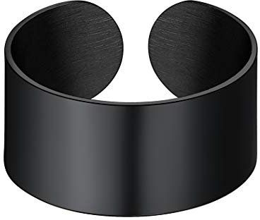 Suplight offener Ring für Männer Frauen schwarz Edelstahl 10mm breit verstellbar Band Ring glänzend Knöchelring Ehering Verlobungsring Fingerring Geschenk für Geburtstag
