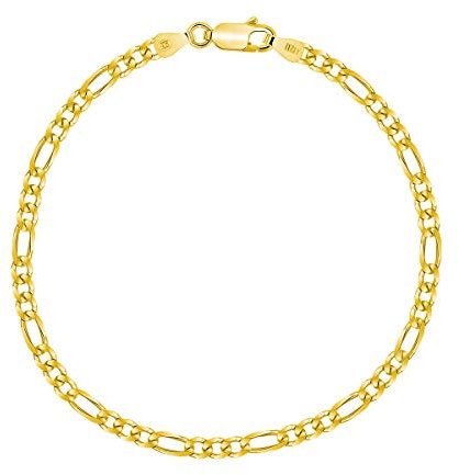 PLANETYS - Bracelet Argent 925/1000 Plaqué Or Jaune 18 Carats Maille Figaro (1+3) Largeur: 3.25 mm