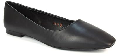 Womens Flat Slip On Square Toe Pumps Ladies Ballet Casual Shoes Size 3-8 Black Synthetic Leather