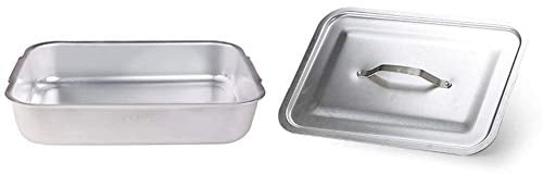 Agnelli Family Tortiera Rettangolare, Acciaio Inossidabile, Grigio, 30 cm + Coperchio Rettangolare Per Rostiera, Alluminio, Argento, 40 x 29 cm