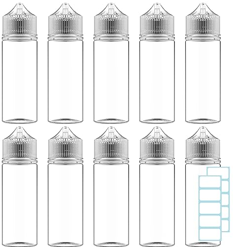 TK B&D 10 x 60ML Flacons Fioles Bouteille Vide e liquide Bouchon Conique Unicorn + 10 étiquettes 60ML Compte Goutte Cigarette Electronique DIY Huile Sauce Teinture Encre Peinture