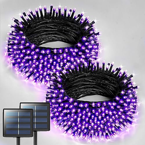 JMEXSUSS Confezione da 2 luci solari di Natale viola, per un totale di 400 LED da 400 m, impermeabili, 8 modalità, luce viola per Halloween, per esterni, patio, cortile, albero di Natale, decorazioni