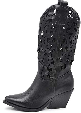 IF Fashion Cowboy Western Scarpe da Donna Stivali Stivaletti Punta Camperos Texani Etnici LY80-3 Nero 39