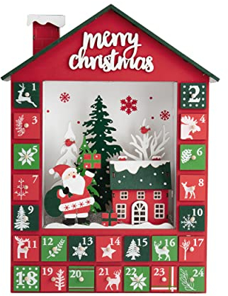 VALERY MADELYN Holz Adventskalender mit LED Beleuchtung, wiederverwendbar Weihnachtskalender, Weihnachtsdeko Weihnachts Countdown Kalender, Holz-Weihnachtstischdekoration 40x30x7cm