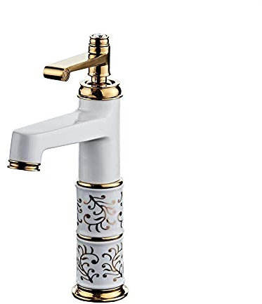 LUOFDCLDDD Water-Tap Bathroom Sink Tap Kitchen Sink Tap Basin Faucets Brass Electroplate Rose Gold Bathroom Sink Faucet Geramic Single Handle Hole Deck Mount Mixer Water Tap/White Paint Medium