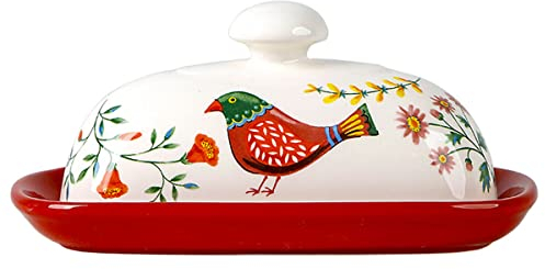 Sizikato Klassische Butterdose aus Porzellan mit Deckel, schönes Blumen- und Vogelmuster