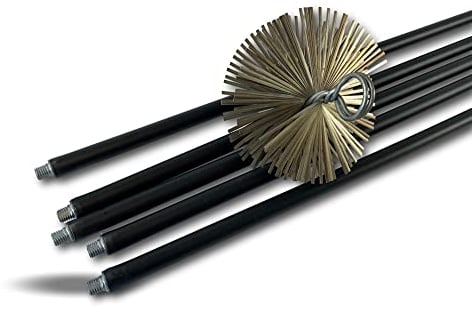 Kit clásico de Limpieza para conductos no revestidos | Cepillo de Acero Plano | Ø 180 mm | 5 * 1,4 m | 5 Varillas Negras Ø 17 mm Huecas | Chimeneas | Kibros 4KIT18ACO
