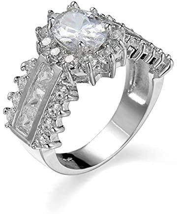 BCughia Ringe Frauen Aesthetic, Ring Schmuck Mädchen Weiß Oval Zirkonia Versilbert Luxusring Verlobung Engagement Damen Ring 57