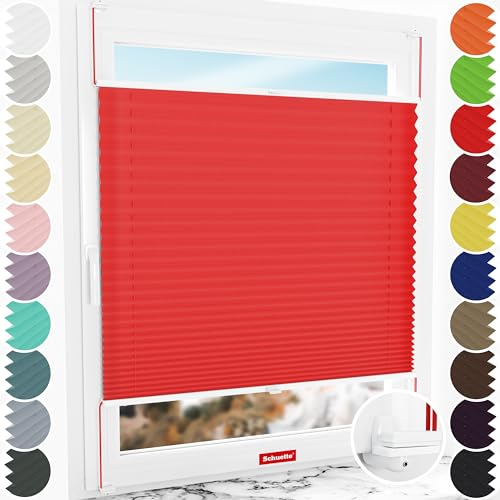 Schuette® Plissee ohne Bohren ● Premium Kollektion: Geisha's Lips (Rot) ● 95x130cm (Breite x Höhe) ● Suprafix Faltrollo X Klemmfix Rollo ● Blitzschnelle Montage inkl. Video