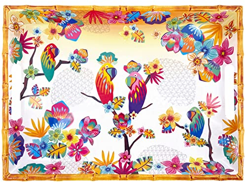 Les Jardins de la Comtesse - Grand Plateau à Service Rectangulaire avec des poignées en Mélamine - Perroquets de Bahia - 50 cm - Multicolore - Vaisselle Quasi-Incassable MelARTmine