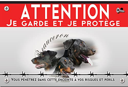 Cartel plástico Atención al perro beauceron