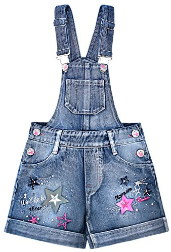 Peacolate 4-10 Jahre Sommer kleine Kinder Denim Shortalls Flip Pailletten Stickerei Stern Blau Latzhose Shorts Overalls (9-10 Jahre)