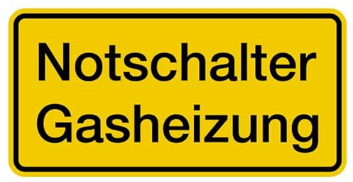 Aufkleber Warnung „Notschalter Gasheizung“ Hinweis Schild Folie selbstklebend, signalgelb | Größen wählbar Made in Germany, Größe: 5x10cm