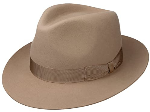 Stetson Penn Bogarthut Haarfilz Filzhut Damen Herren Mafiahut 100% Tierhaar Sommer Winter Hut mit Ripsband Klassischer Pate Cognac 57 cm