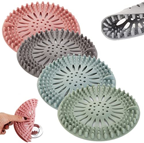 4 Stück Silikon Spülbeckensieb, Rund Silikon Haarfilter Duschabflussabdeckungen Bodenablauf Anti Verstopfung, Geeignet für Badezimmerdusche, Küchenspüle, Universelles Ablaufsieb