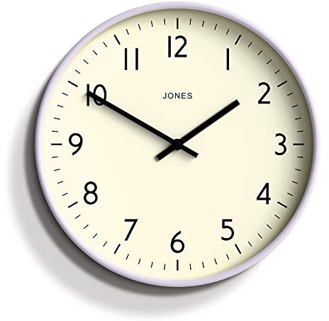 JONES CLOCKS® Studio Runde Wanduhr – Runde Uhr – Moderne Uhr – Designer Wand Uhren – Küchenuhr – Wohnzimmeruhr – Bürouhr – Leicht ablesbares Zifferblatt – 30cm (Lavendel)