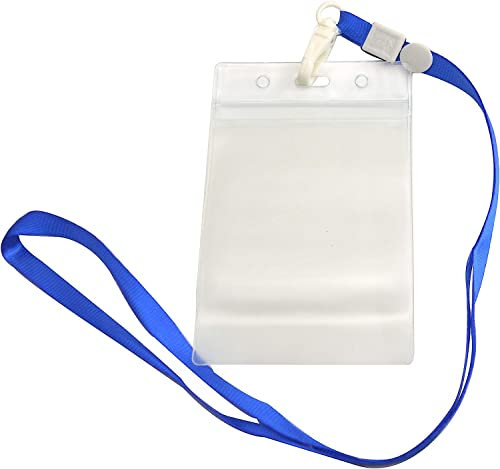 Pochettes for cartes ， Pochettes protectrices ， Porte-cartes de certificat, porte-badge transparent en plastique souple avec sangle de cou bleu profond Lot de 60