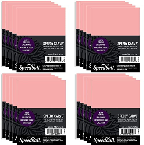 Speedball 3 x 4 Speedy-Carve Block Pink 20 Pack, For Block Printing, Stampers, Carving, Lino Blocks, Craft Art Tools For Tool Kit
