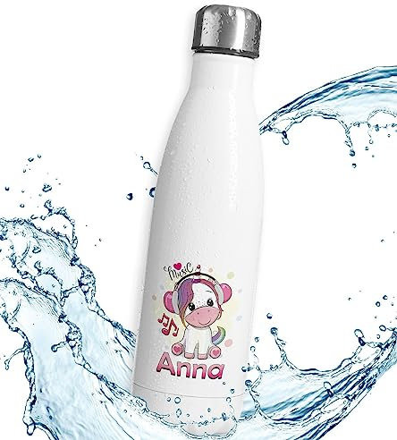 timalo® Thermosflasche Einhorn personalisiert mit Namen auslaufsichere Edelstahl Trinkflasche Wasserflasche für Kinder Mädchen 750mL