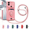 Aithne Cordon de Coque pour Xiaomi Redmi A1 / Redmi A1 Plus (A1+ 6.52),Couvercle Coulissant de la Caméra+Support Annulaire à 360 Degrés,Fentes pour Cartes Lanyard Silicone Case -Pink