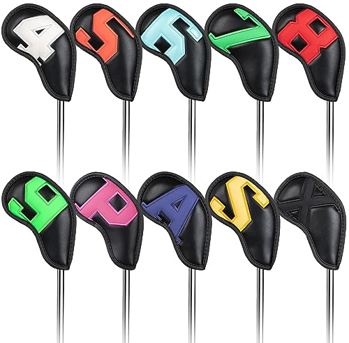 Golf Iron Club Head Cover 10pcs/set 4-9,P,A,S,X Magictape Colorful Big Numbers on Both Sides for Right&Left Hands Black PU Leather