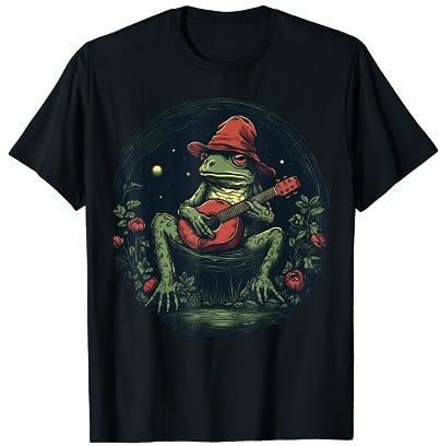 Cottagecore Estética Rana tocando Banjo Guitarra Mujeres Hombres Camiseta