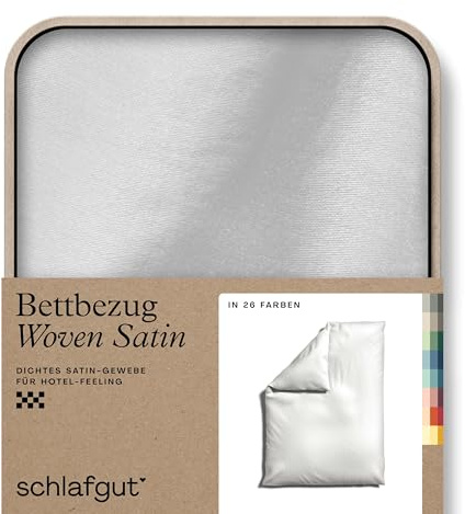 schlafgut Woven Satin Bettwäsche 155x220cm Bettdecke Bezug einzeln, Full-White Uni in Hotelqualität mit 100% Baumwolle