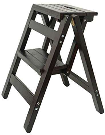 KAZUP Escabeau Portable Pliant Escabeau Mode Chaise Pliante en Bois Massif Escabeau Multifonction Petite Échelle en Bois 2 Étages Échelle Portable Bibliothèque/Cuisine/Bureau Marches en Noir