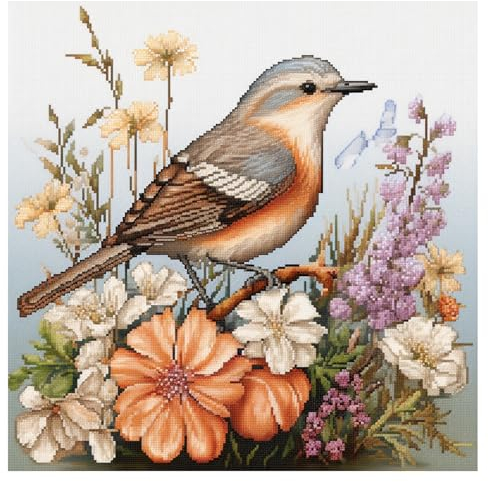 Cukol Vogel Kreuzstich Set Vorgedruckt, Tiere Stickvorlagen Stickbilder Vorgedruckt Kreuzstich Stickpackungen Stickpackung Cross Stitch Embroidery Kit Stickset Sticken Set Erwachsene Anfänger 40x40 cm