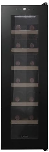 CAVIN Freistehender thermoelektrischer Weinkühlschrank - Northern Collection 14 Black, 26 Dezibel leise, schwarz, Glastür, Holzregalböden, klein