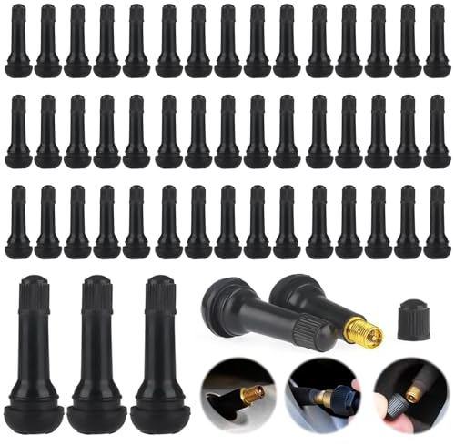 ATSGJLZN 50 Stück TR414 Autoventil,Reifenventile Pkw aus Rubber,Snap-In Autoreifen Ventil mit Aluminium für Autos, Motorräder, Geländefahrzeuge, Fahrräder, Roller(Schwarz)