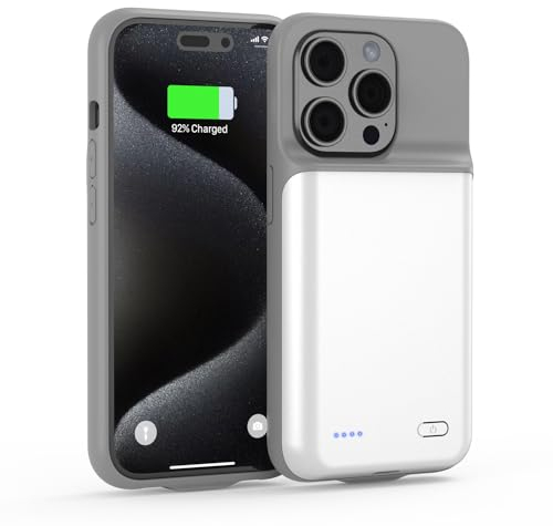 HUAENG Coque Batterie pour iPhone 15 Pro Max, 6800 mAh Haute capacité, Batterie Supplémentaire, Coque de Charge Portable, Coque Batterie Li-Polymère, Coque Batterie Power Bank, Batterie pour iPhone 1