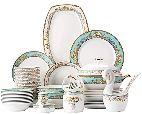 Ensembles de vaisselle, assiettes et ensembles de bols, service de vaisselle, plats en porcelaine, porcelaine de porcelaine tendre - série blanche avec motif doré en relief, 40 pièces ï¼ˆ pour 6 ï¼‰