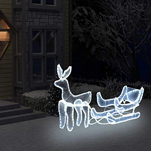 LAPOOH Weihnachtsbeleuchtung Rentiere und Schlitten mit Mesh 432, Rentier Weihnachtsdeko, Rentier Beleuchtet Aussen, Outdoor Weihnachtsdeko, Weihnachtsbeleuchtung Aussen Rentier,