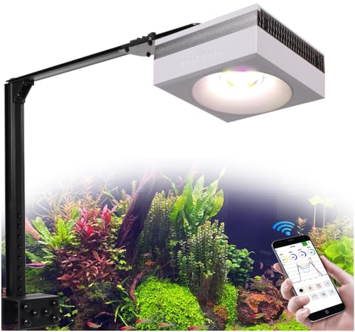 PopBloom RL90 Süßwasser Aquarium LED Beleuchtung, WiFi APP Steuerung Aquarium Lampe volles Spectrum für 40-70CM Süßwasserpflanzen Fischaquarium, Hohe Leistung (1 Lampen mit Armhalterung)