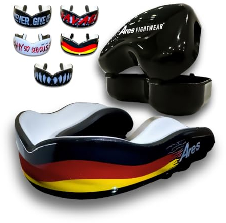 Ares Fightwear® Premium Mundschutz Boxen inkl. Aufbewahrungsbox für Kampfsport, MMA & Athleten I Maximaler Zahnschutz dank idealer Passform in TOP Qualität I Profi Mouthguard für Herren & Damen