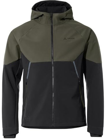 VAUDE Softshell Fahrradjacke Herren Qimsa – Wasserdichte & atmungsaktive Softshelljacke Herren, reflektierende Details, ideal fürs Radfahren im Herbst & Winter - in khaki, Größe: S