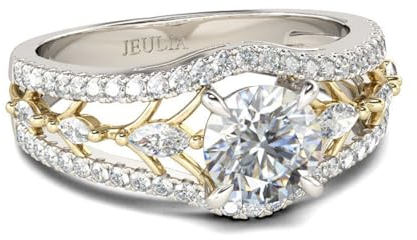 Jeulia Rundschliff-Ringe aus Sterlingsilber für Damen zweifarbig, Verlobungsringe mit Schmuckschatulle für Ehefrau, Freundin, Hochzeit, Jahrestag, Valentinstag (Silber, 52(16.5))