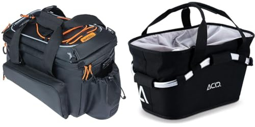 Basil Miles XL Pro MIK Gepäckträgertasche Schwarz,Orange 31 x 23 x 23 cm & Unisex – Erwachsene Classic Fahhradkorb, Black, 50 cm x 28 cm x 26 cm