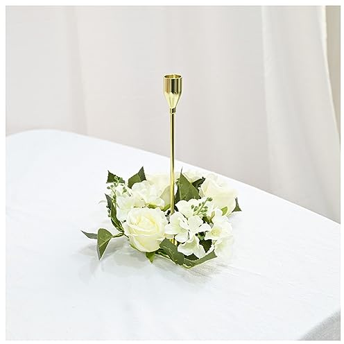 Hrlace Kerzenring Blumen Kerzenkranz Blumenkranz Dekokranz aus Kunstblumen | Kunstblumenkranz, Tischkranz mit Kunstrosen für Kerzendekoration, Tischdeko, Hochzeit, Party, Esstisch und Frühlingsdeko